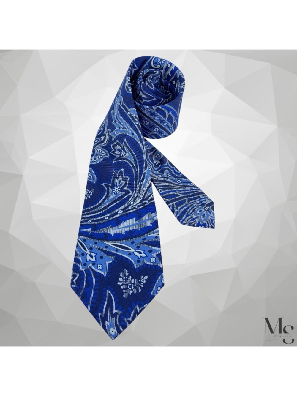 RALPH LAUREN Purple Label Blue Paisley Silk Tie Handmade In Italy 60”-3.5" EUC
